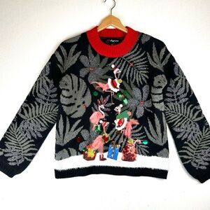 33 Degrees Tropical Flamingos Christmas Sweater‎ Ugly Xmas Holiday